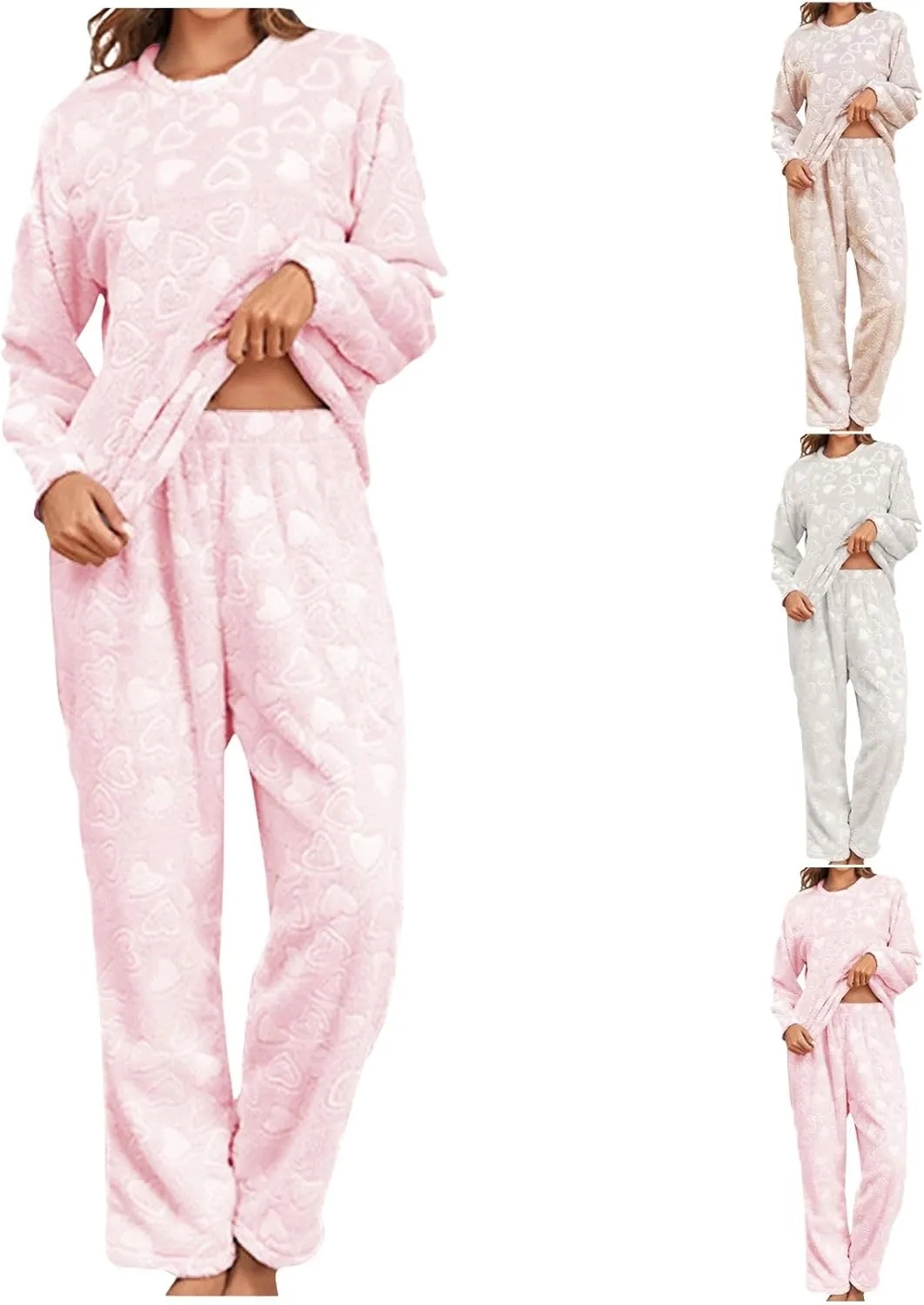 Womens Pajamas Fleece Pajamas Set Fuzzy Pullover Pants Loose Loungewear Pjs Warm Sleepwear Winter Clothes