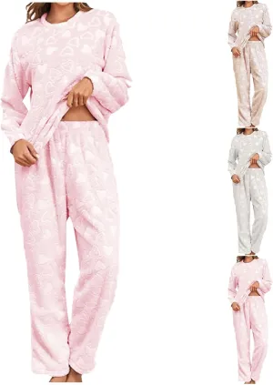 Womens Pajamas Fleece Pajamas Set Fuzzy Pullover Pants Loose Loungewear Pjs Warm Sleepwear Winter Clothes