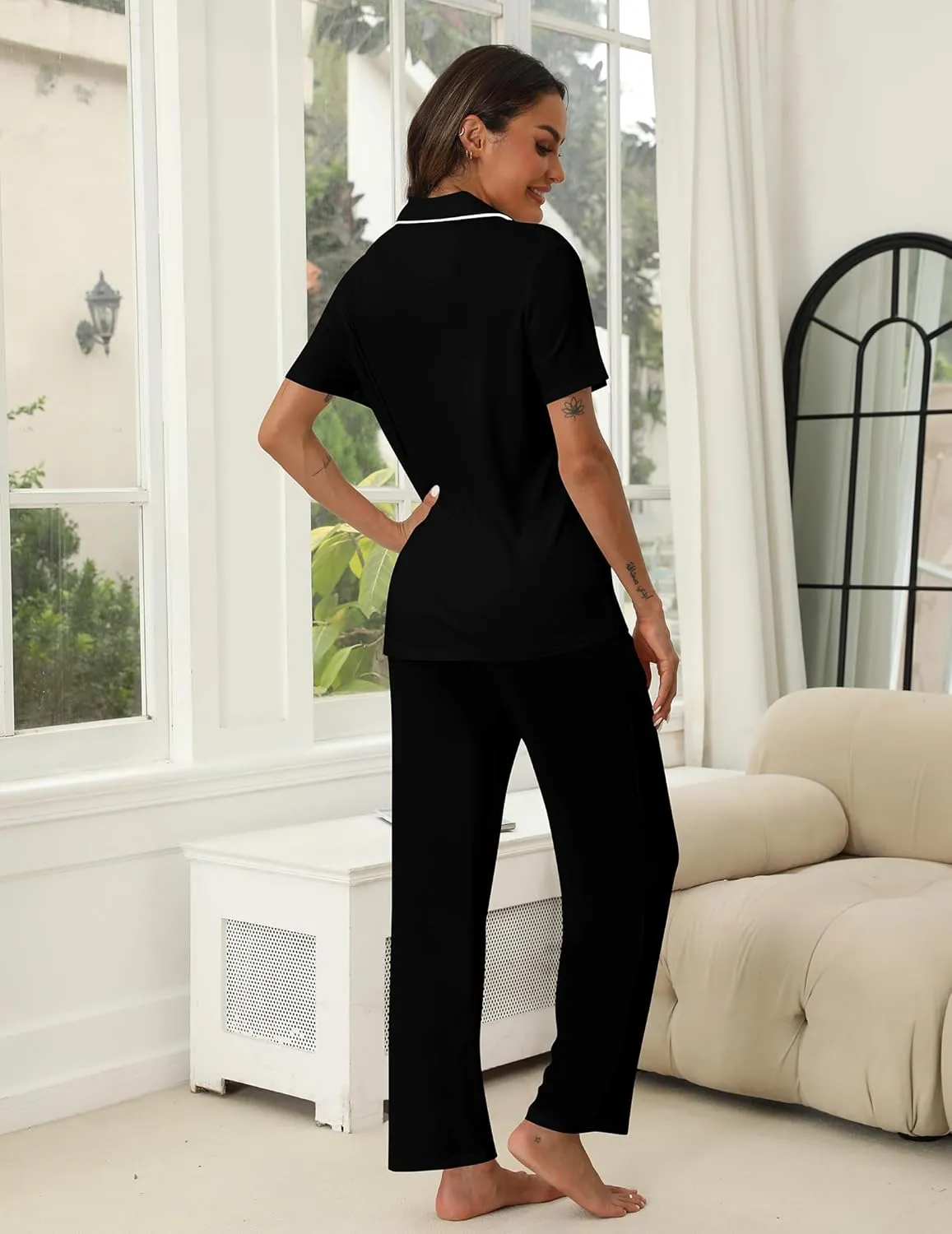 Womens Pajamas Sets 2 Piece Button Up Pj Sets Short Sleeve with Long Pant
