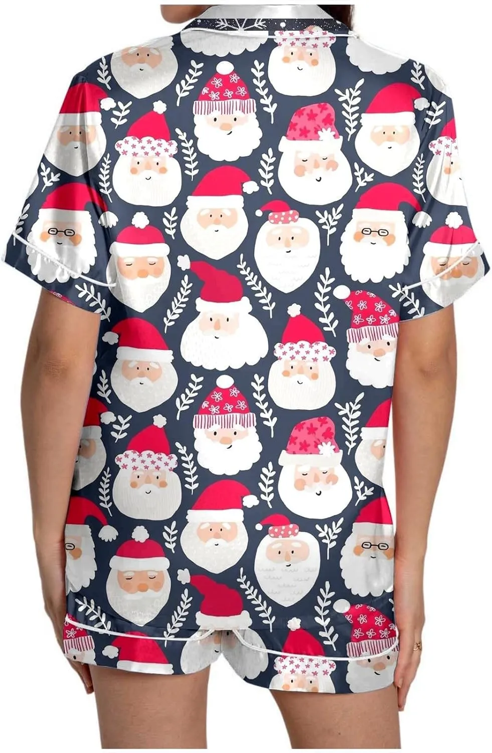 Women's Pajamas Sets 2 Piece Pjs Women's Pajamas Pattern Print Cute Pajamas Button Short Short Sleeve Satin Pj Set