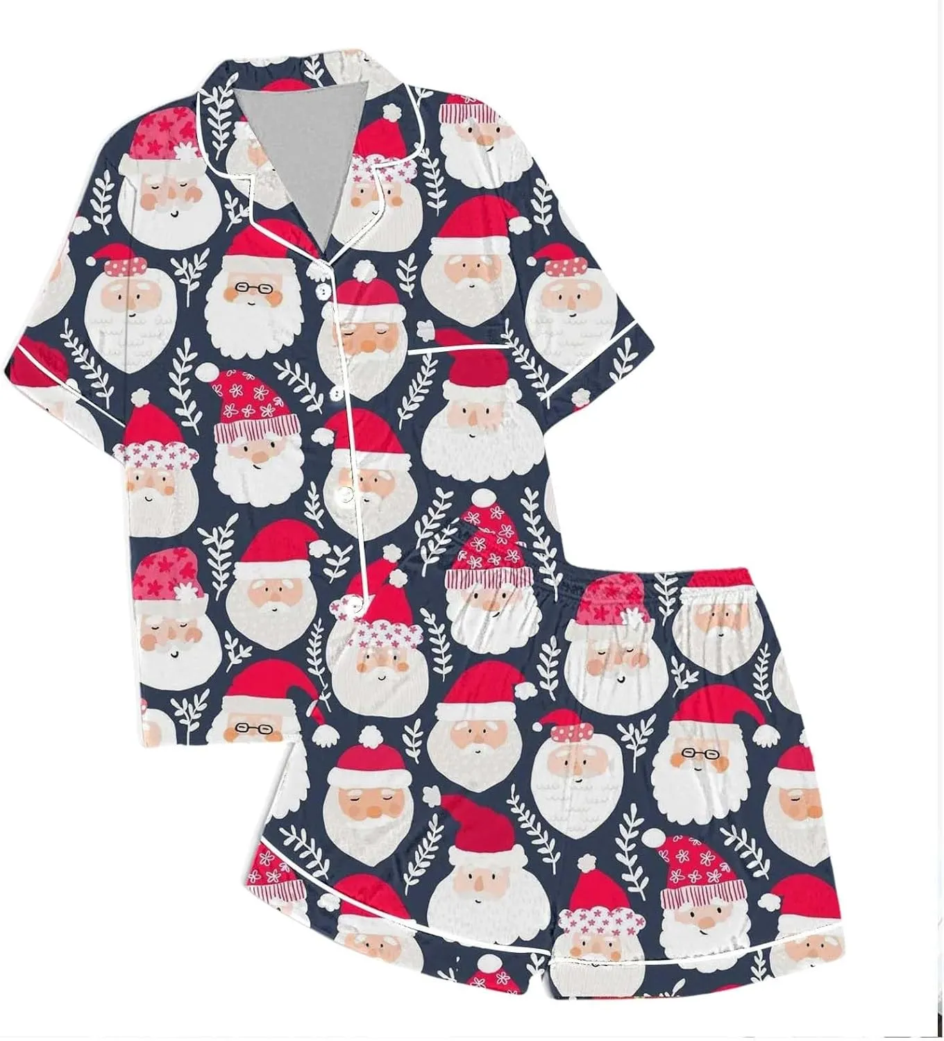 Women's Pajamas Sets 2 Piece Pjs Women's Pajamas Pattern Print Cute Pajamas Button Short Short Sleeve Satin Pj Set