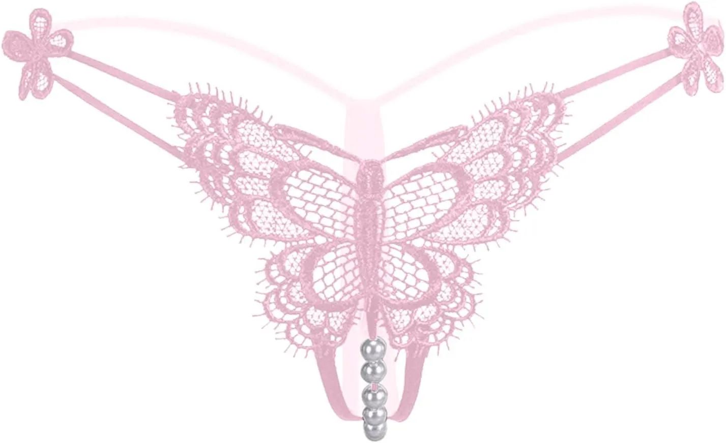 Womens Pearls Mini Bikini G-String Thongs Low Waist Underpants Lace Bowknot Beads Hollow String Cute Lingerie T Pants