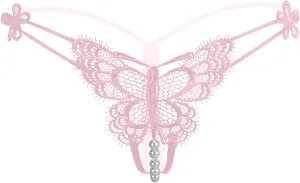 Womens Pearls Mini Bikini G-String Thongs Low Waist Underpants Lace Bowknot Beads Hollow String Cute Lingerie T Pants