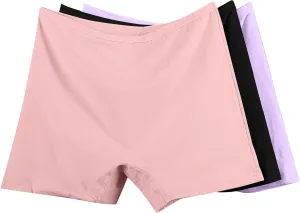Women's Plus Size Cotton Boxer Briefs Elastic High Waist Leak Proof Underwear 3 Pieces Solid Color Comfy Panties