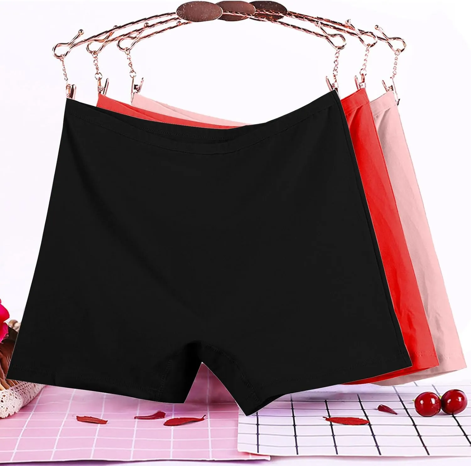 Women's Plus Size Cotton Boxer Briefs Elastic High Waist Leak Proof Underwear 3 Pieces Solid Color Comfy Panties