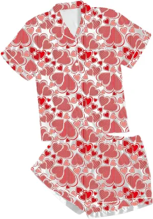 Womens Plus Size Short Sleeve Shorts Pajamas Set Love Printed Tshirts Shorts 2pieces Sleepwear Nightwear Soft Pjs Lounge Sets