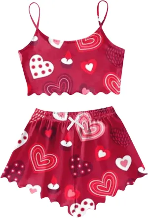 Womens Plus Size Shorts Pajamas Set Love Printed Cropped Camisole Tops Shorts 2piece Sleepwear Nightwear Soft Pjs Lounge Sets