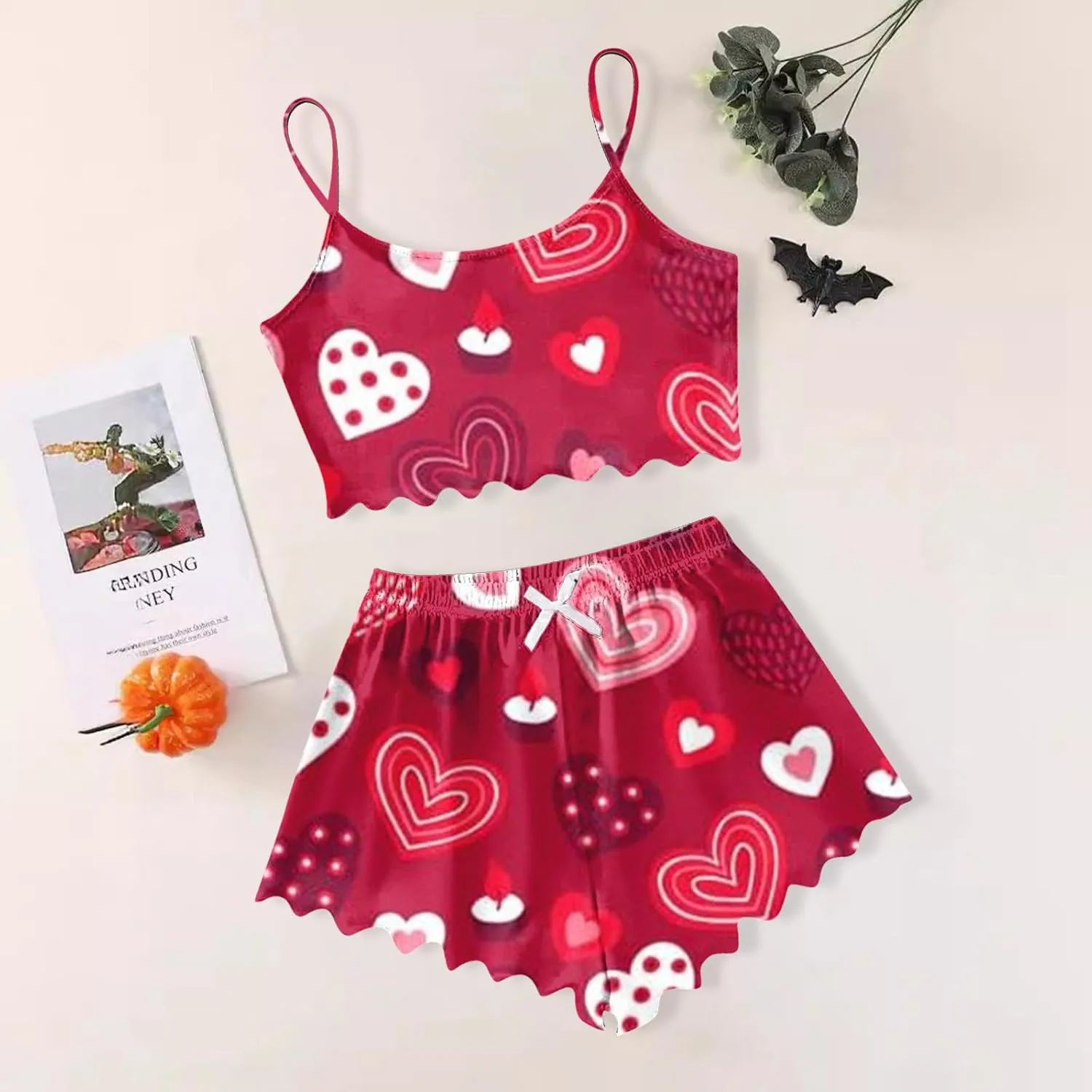 Womens Plus Size Shorts Pajamas Set Love Printed Cropped Camisole Tops Shorts 2piece Sleepwear Nightwear Soft Pjs Lounge Sets