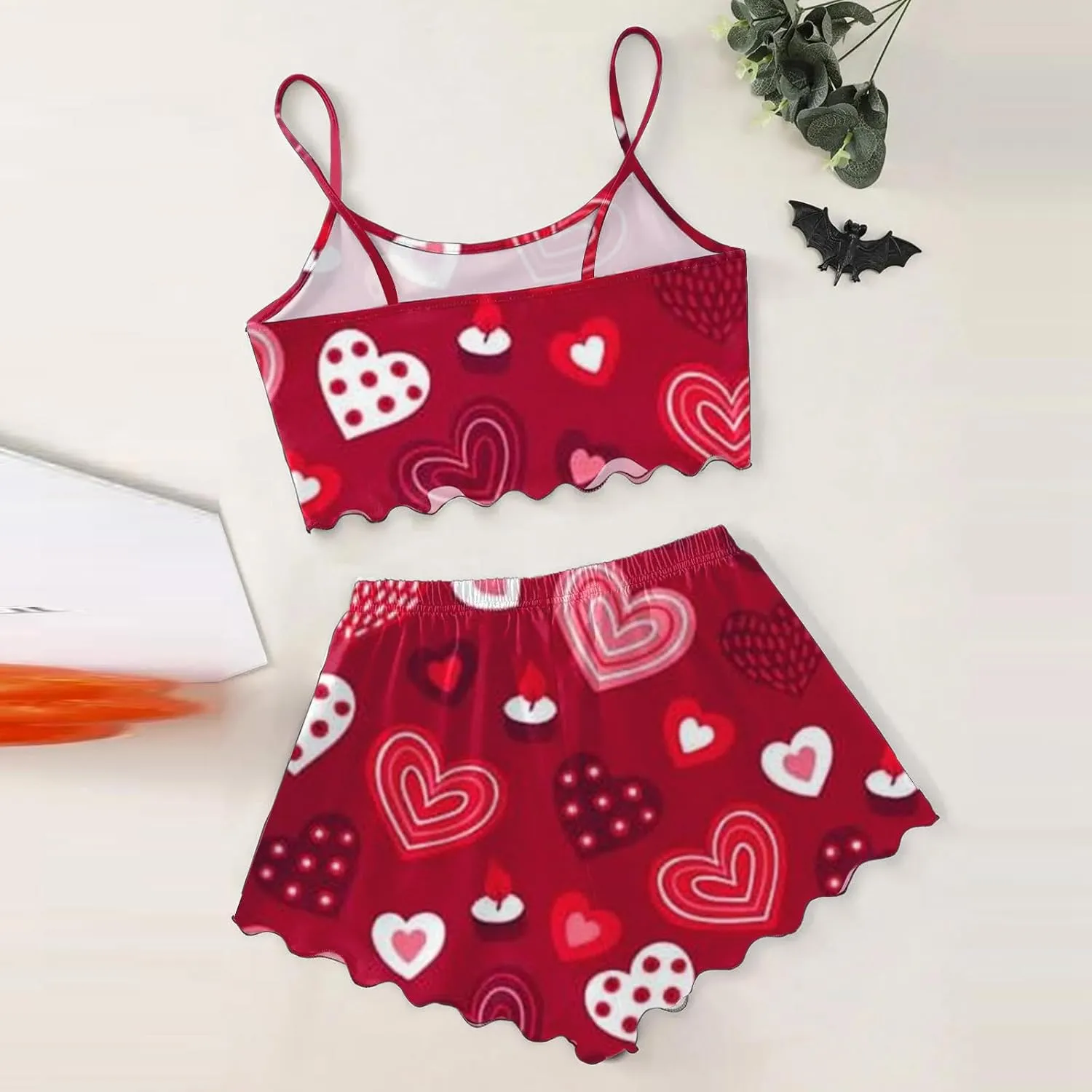 Womens Plus Size Shorts Pajamas Set Love Printed Cropped Camisole Tops Shorts 2piece Sleepwear Nightwear Soft Pjs Lounge Sets