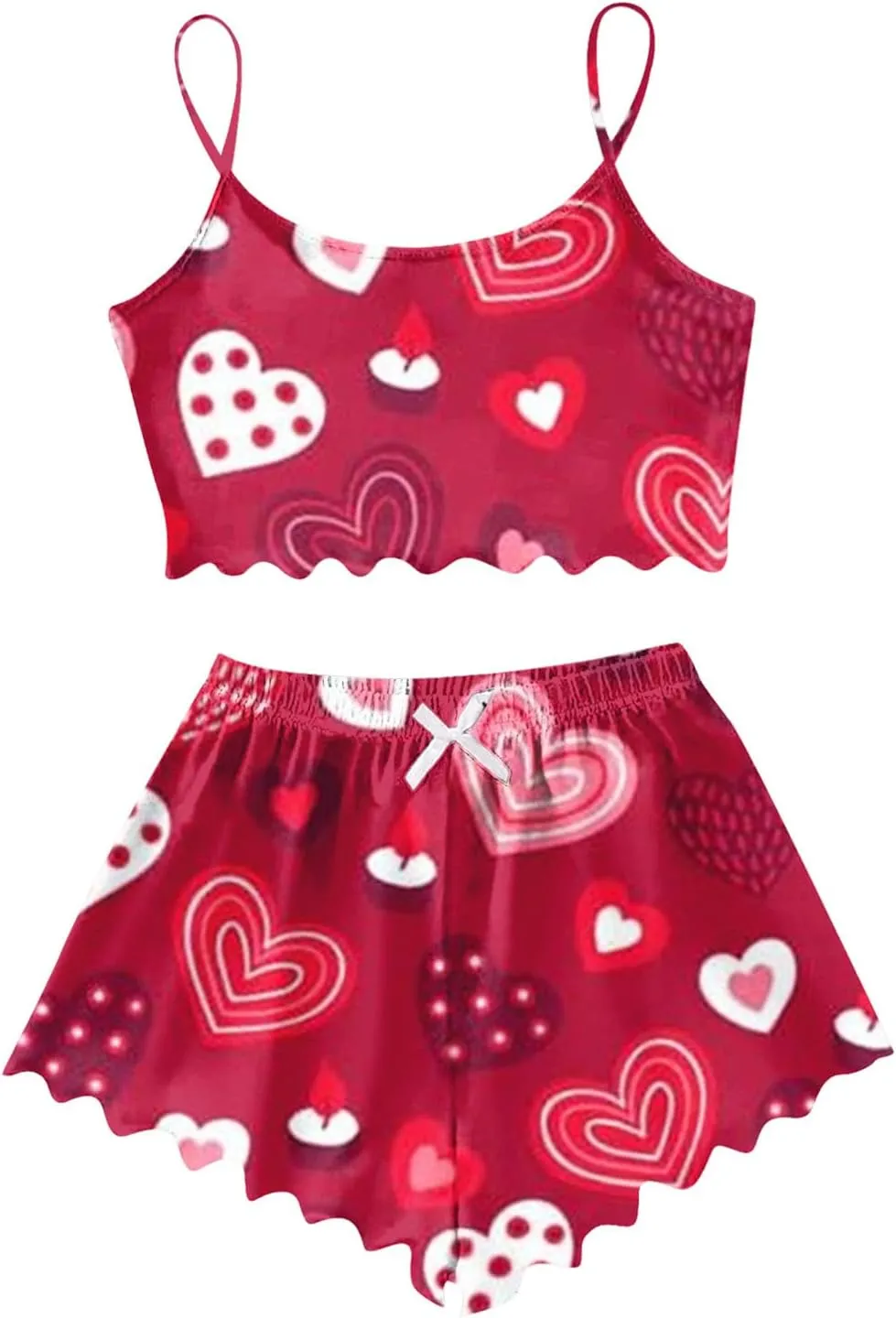 Womens Plus Size Shorts Pajamas Set Love Printed Cropped Camisole Tops Shorts 2piece Sleepwear Nightwear Soft Pjs Lounge Sets