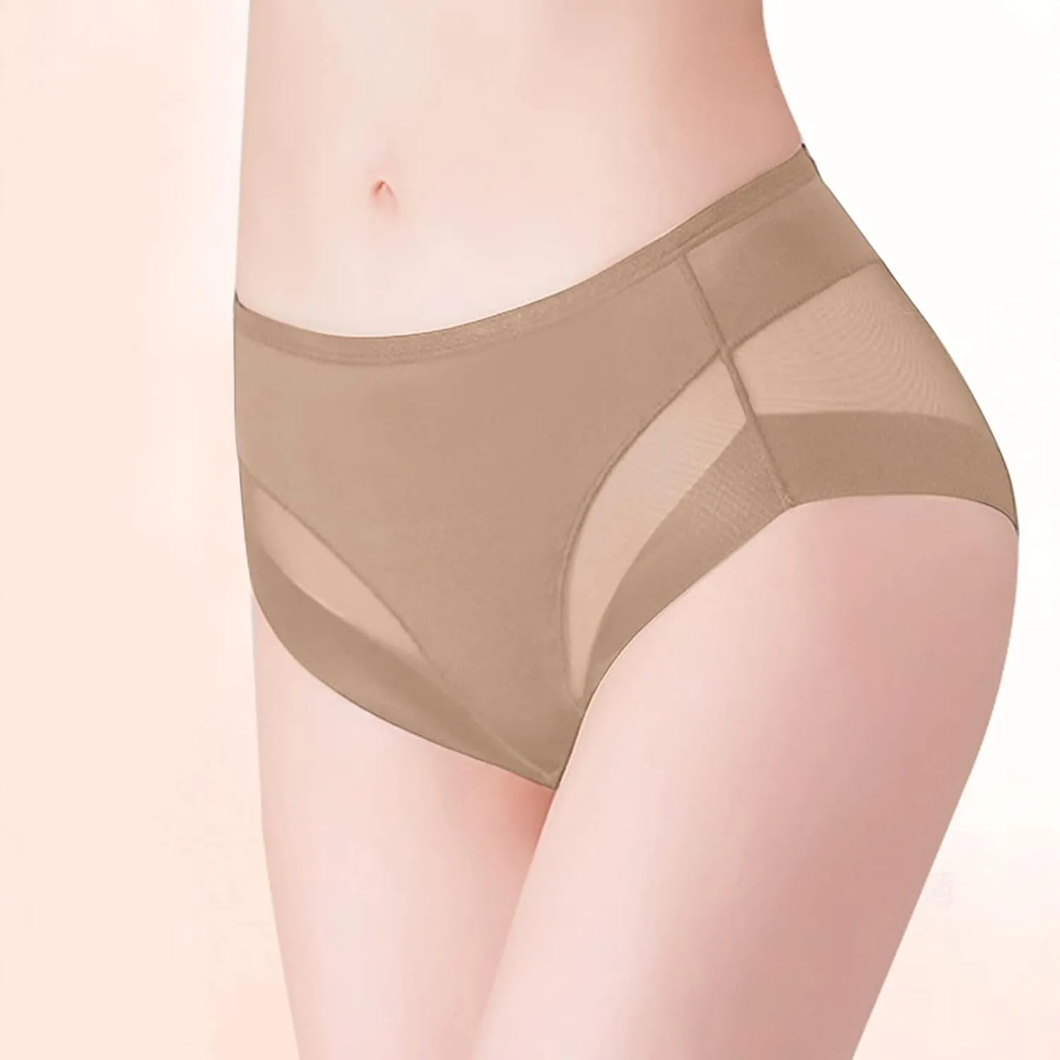 Womens Plus Size Underwear Mesh Sheer See Through Cotton Breathable Underwear Soft Comfortable Stretch Solid Color Panties