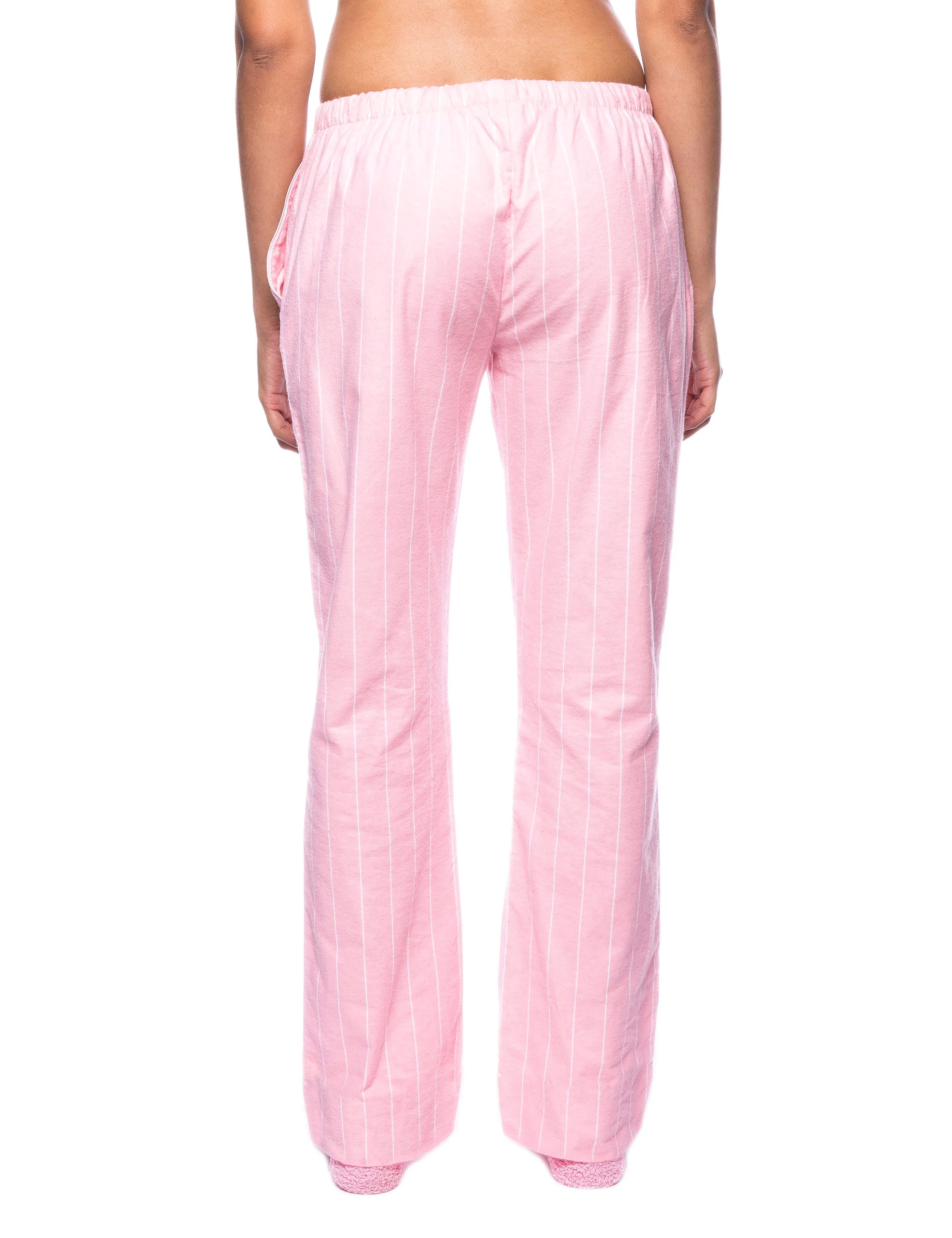 Womens Premium 100% Cotton Flannel Lounge Pants - Stripes Pink