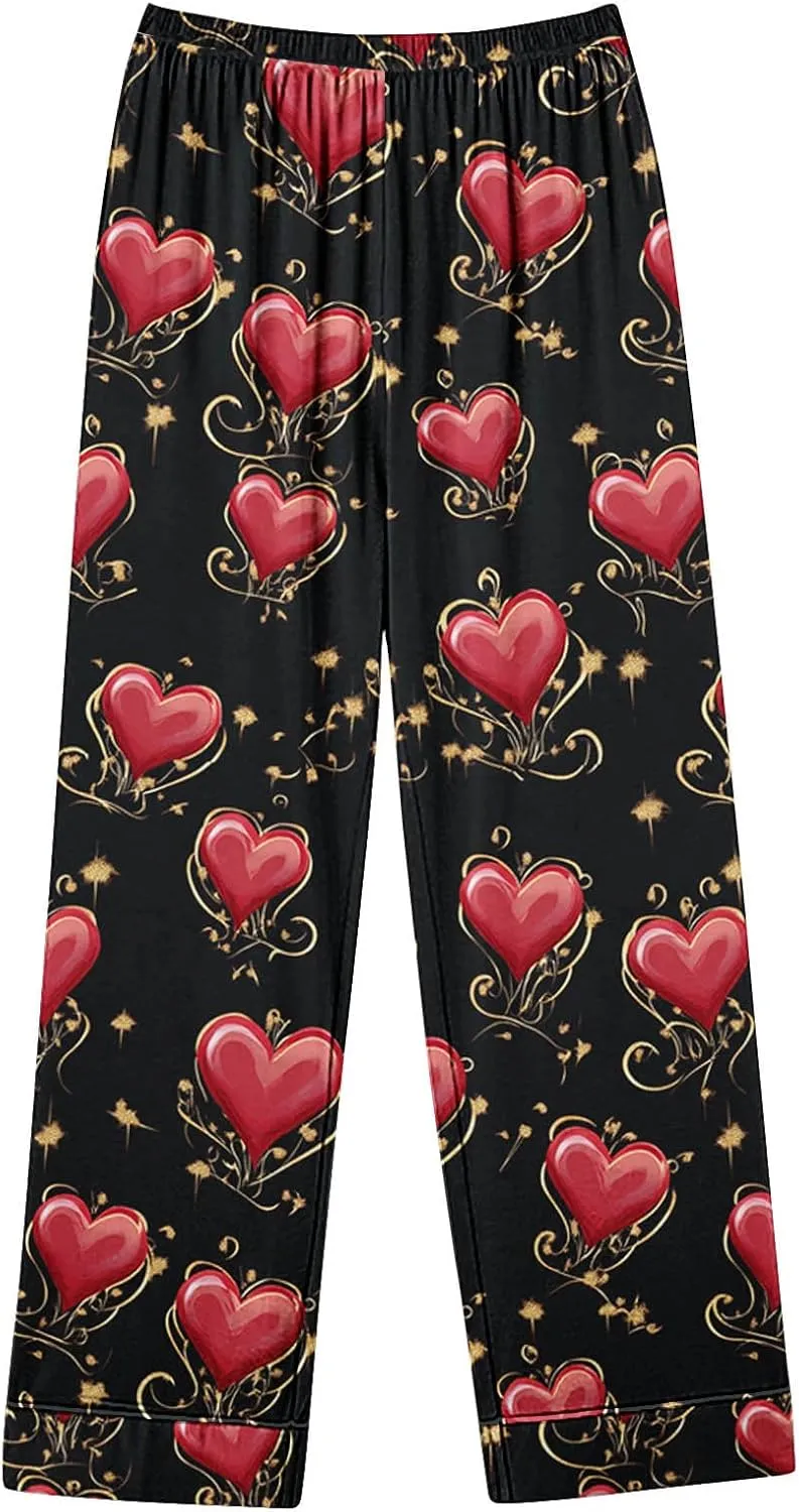 Women's Printed Pajama Set Long Sleeve Button Down Tops Full-Length Bottom Sleepwear Nightwear Soft Pjs Lounge Sets