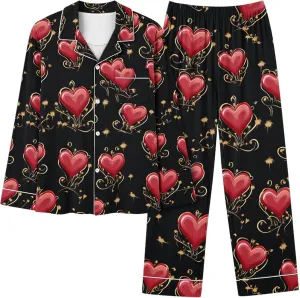 Women's Printed Pajama Set Long Sleeve Button Down Tops Full-Length Bottom Sleepwear Nightwear Soft Pjs Lounge Sets