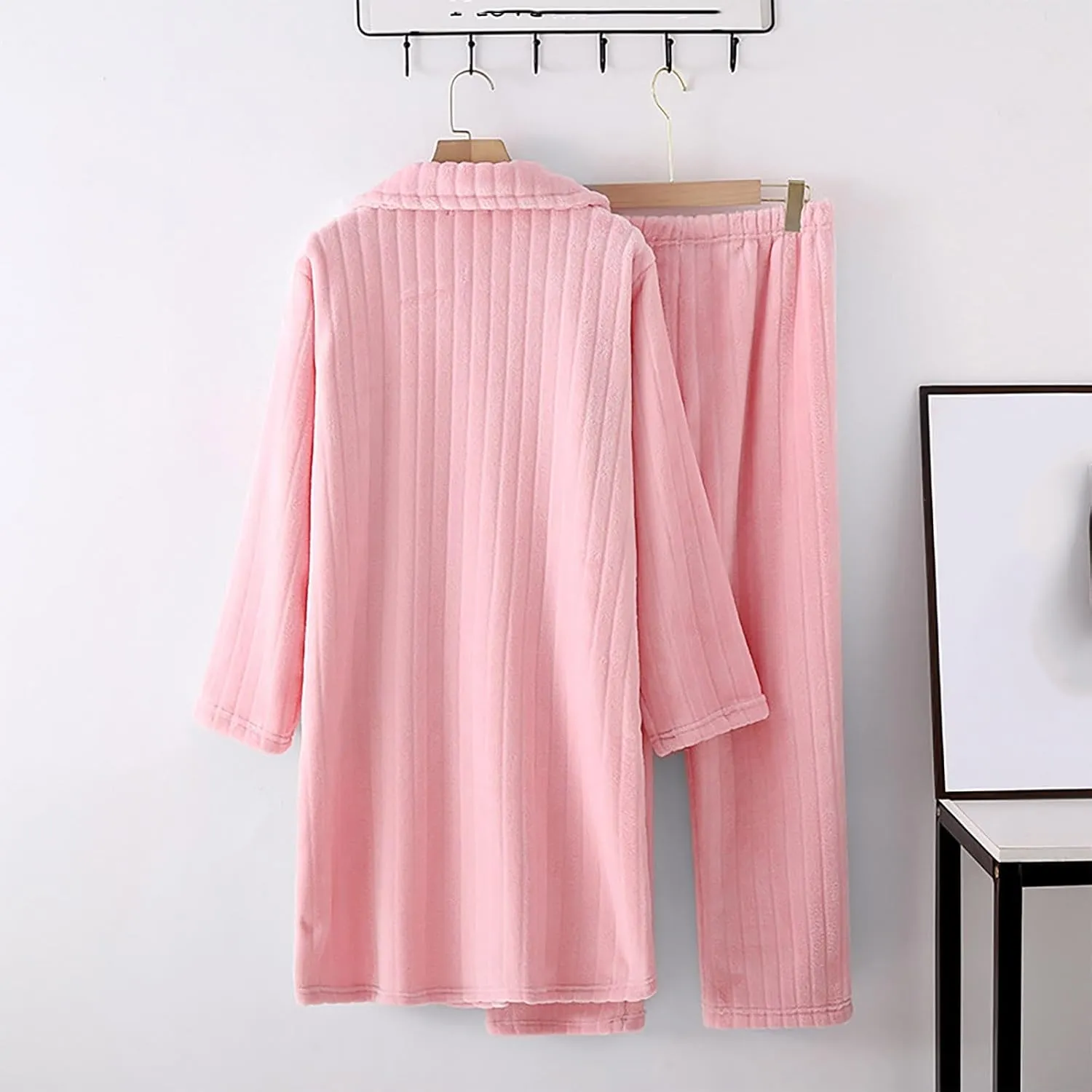 Womens Ribbed Knit Pajama Sets Comfy Nightgown And Pants Flannel Pajama Sleepwear Long Sleeve Soft Pjs Lounge Set