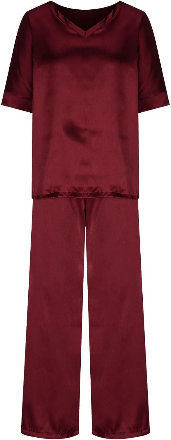 Womens Satin 2 Piece Outfits Silk Lounge Sets Half Sleeve Tops and Wide Leg Pants 2025 Casual Dressy Summer Loungewear