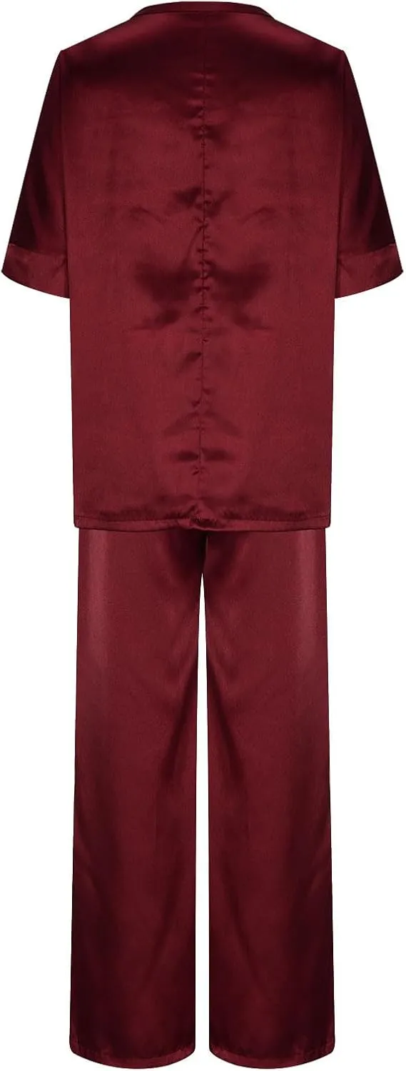 Womens Satin 2 Piece Outfits Silk Lounge Sets Half Sleeve Tops and Wide Leg Pants 2025 Casual Dressy Summer Loungewear