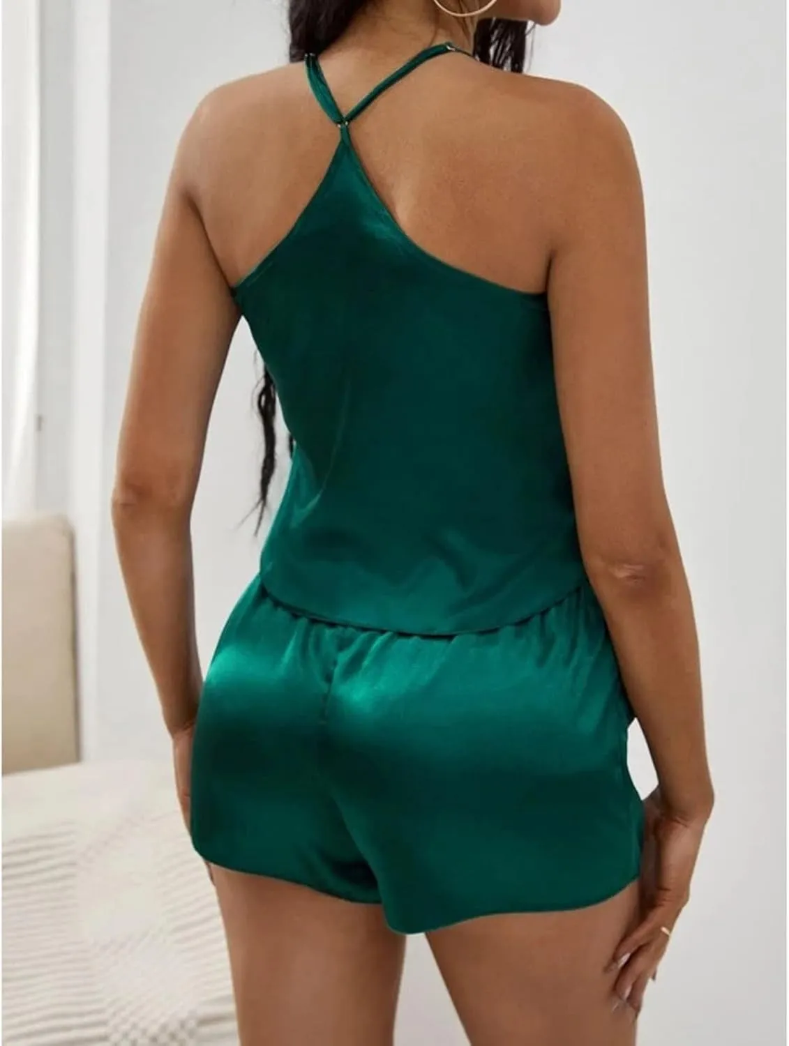 Womens Satin Pajama Set Short,2Pc Sleeveless Camisole Sexy Top Short Pants Lightweight Soft Loungewear 2k Clothes Sets
