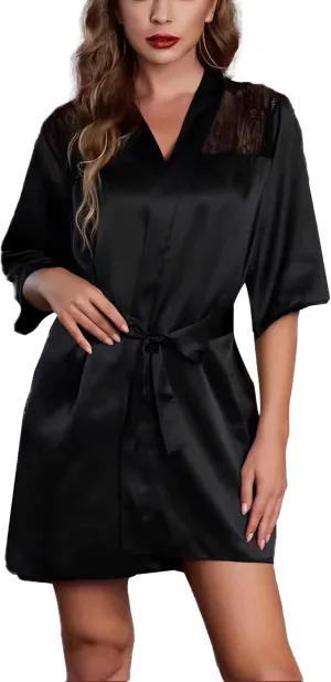 Women's Satin Robe Lingerie Robe Kimono Bathrobes Lightweight Nightgown Loungewear Pajamas Sleepwear