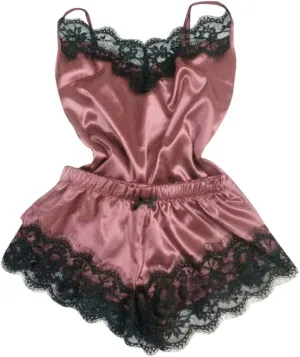 Women's Satin Silk Cami Top and Shorts Lounge Set 2 Piece Camisole Womens Exotic Lingerie Sets Lace Camisole Top Sexy