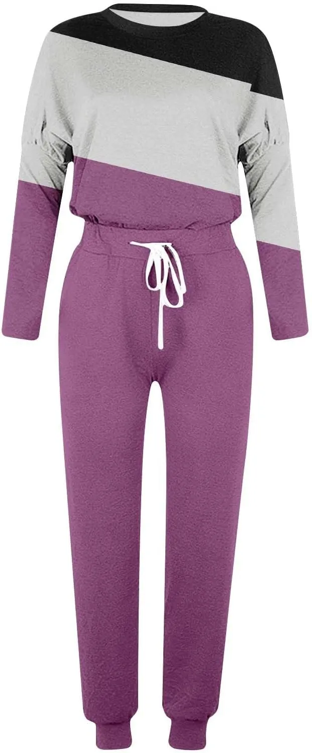 Womens Satin Silky Pajama Sets Women's Two Outfit Long Sleeve Crewneck Pullover Tops and Long Loose Plush Sleepwear