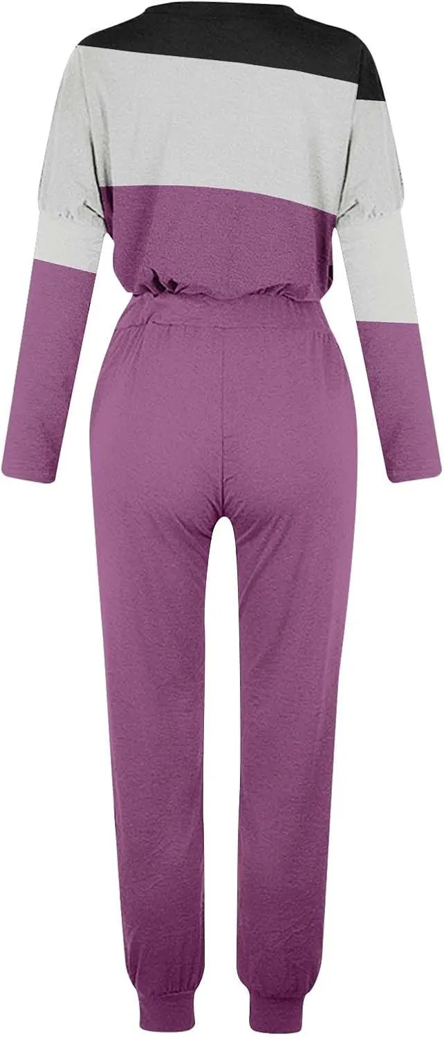 Womens Satin Silky Pajama Sets Women's Two Outfit Long Sleeve Crewneck Pullover Tops and Long Loose Plush Sleepwear