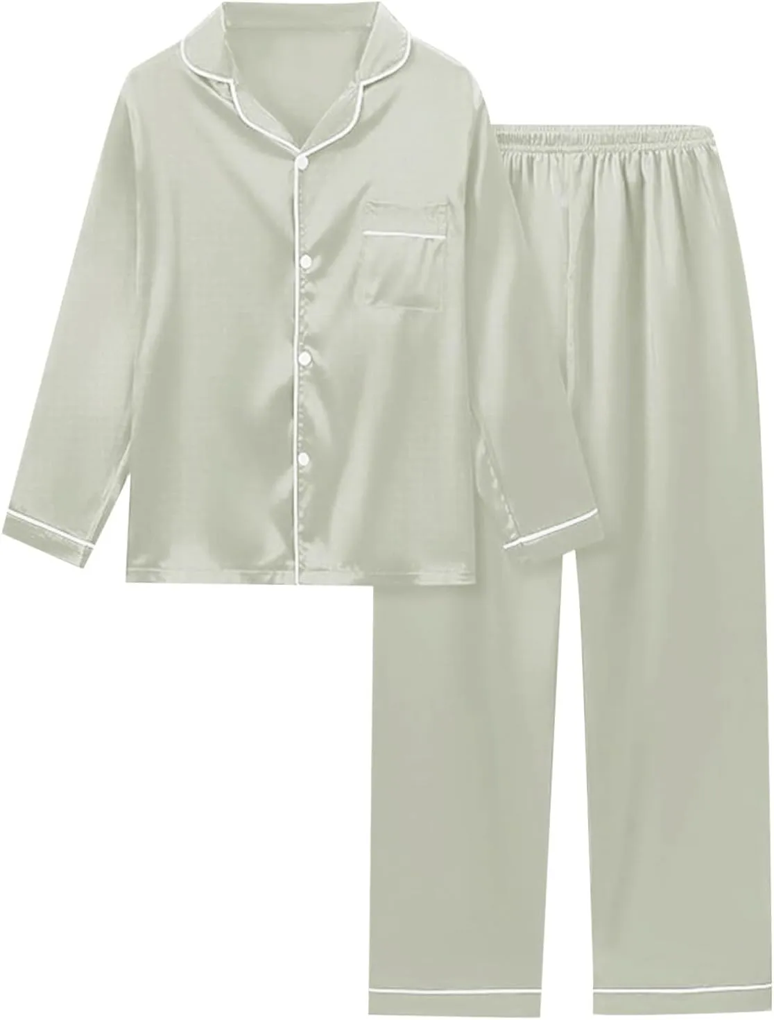 Women's Satin Silky Pajamas Set Silk Long Sleeve Shirts with Long Pants Pjs Sets 2Pcs Sleepwear Button Up Loungewear