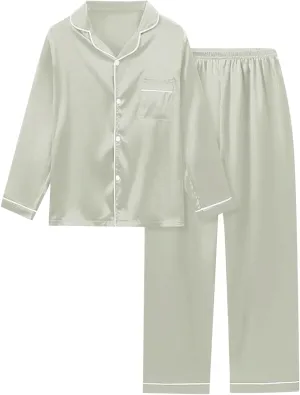 Women's Satin Silky Pajamas Set Silk Long Sleeve Shirts with Long Pants Pjs Sets 2Pcs Sleepwear Button Up Loungewear
