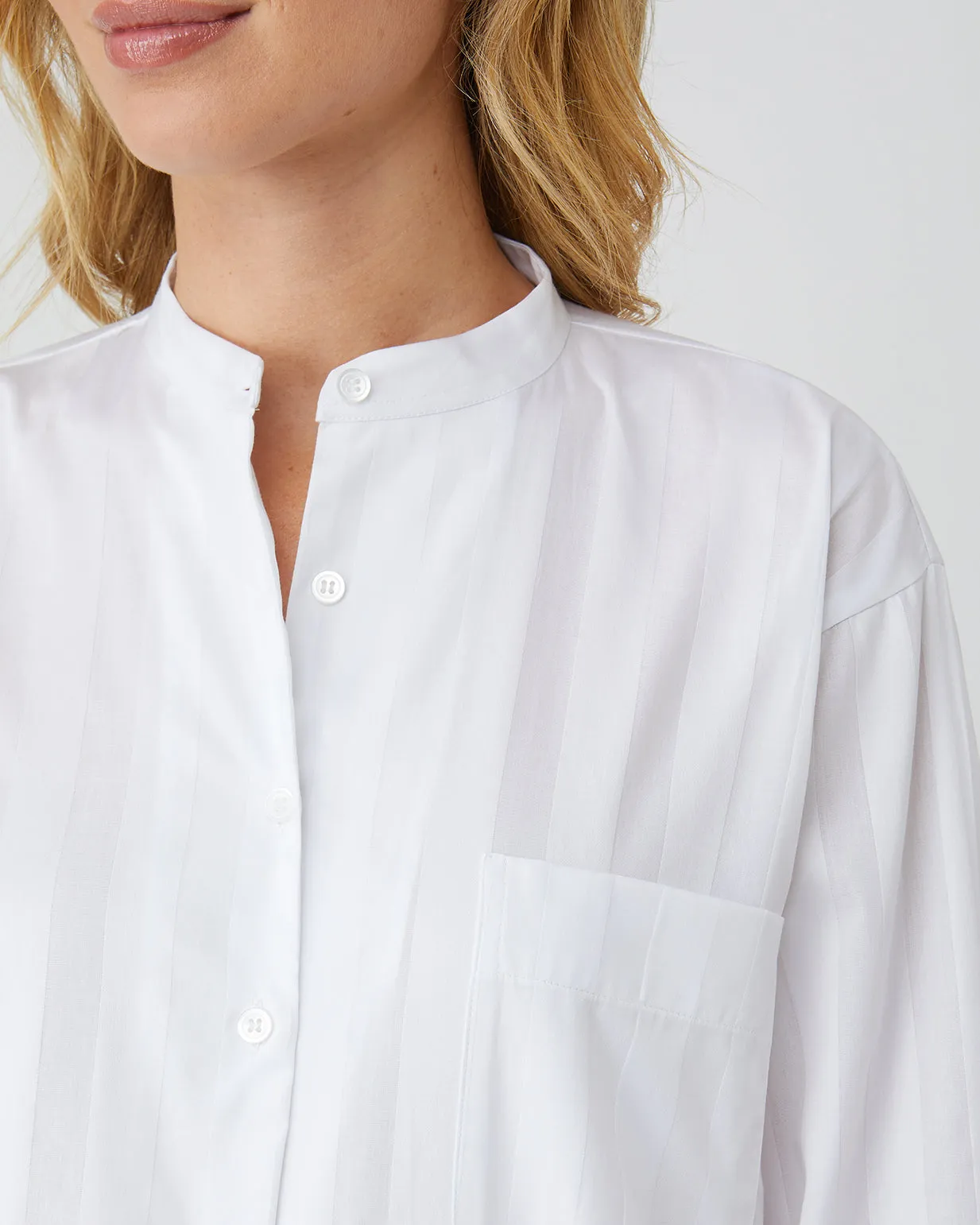 Women's Satin Stripe Cotton Pajamas - White