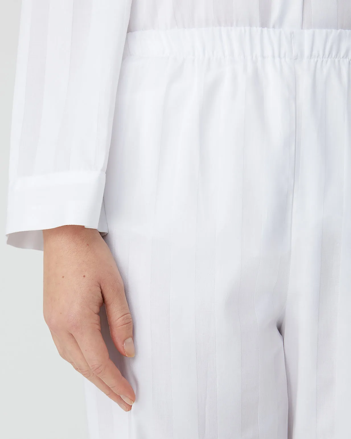 Women's Satin Stripe Cotton Pajamas - White