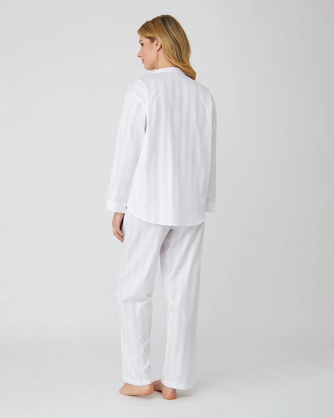 Women's Satin Stripe Cotton Pajamas - White