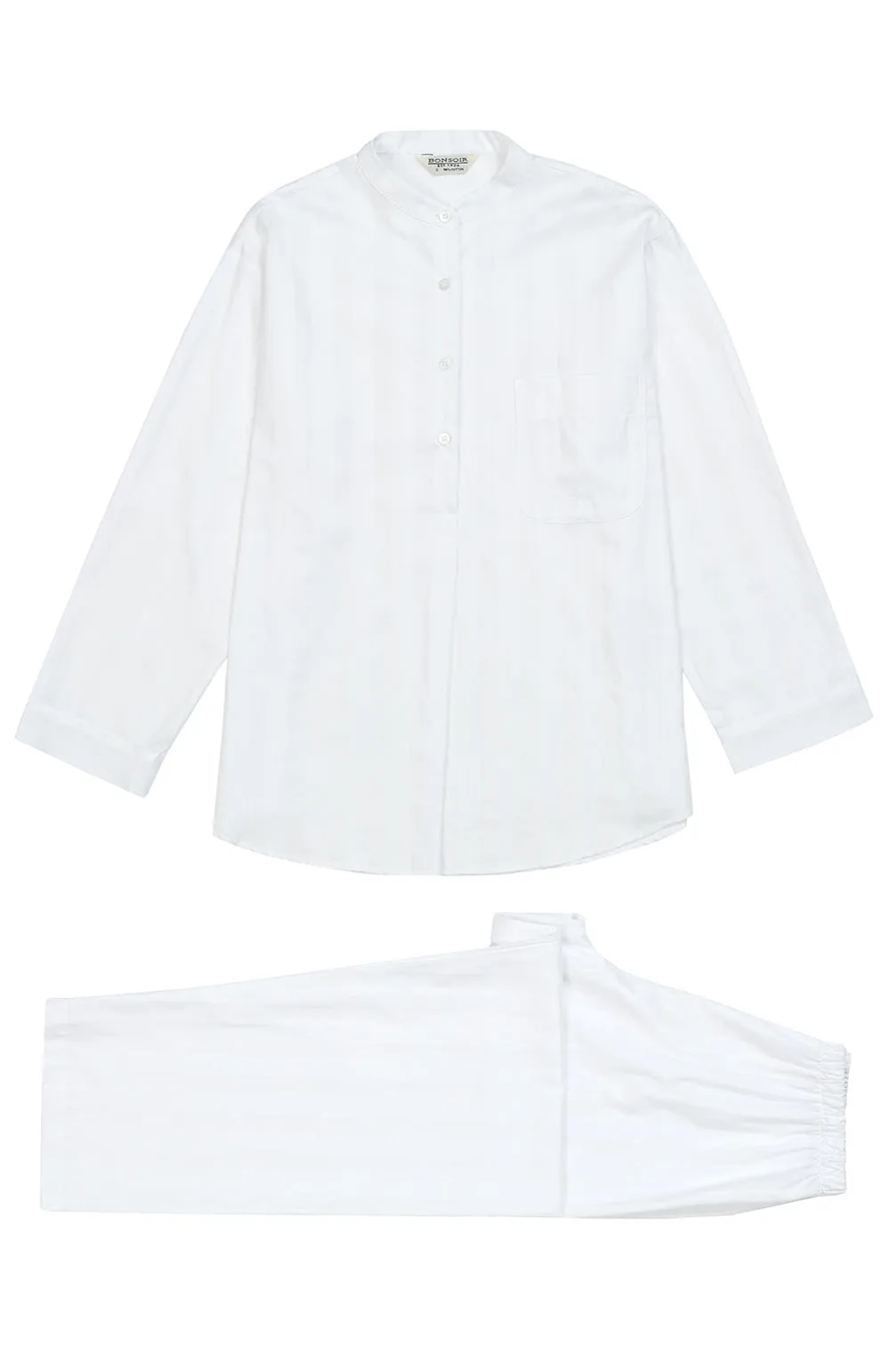 Women's Satin Stripe Cotton Pajamas - White