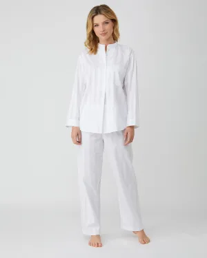 Women's Satin Stripe Cotton Pajamas - White