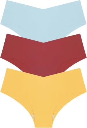 Women's Seamless Underpants V-Shape Underwear Soft Briefs Ladies Stretch No Show Bikini Panties Hipster 3 Pack