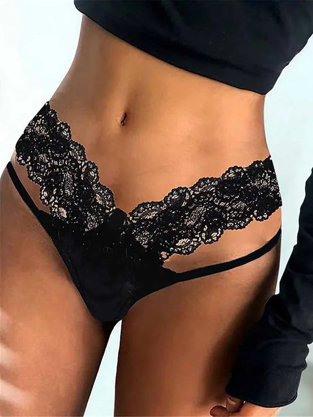 Women's Sexy Lingerie Panties Pure Color Fashion Hot Bed Valentine's Day Lace Breathable Summer Spring Black White