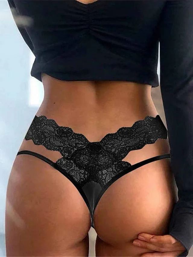 Women's Sexy Lingerie Panties Pure Color Fashion Hot Bed Valentine's Day Lace Breathable Summer Spring Black White