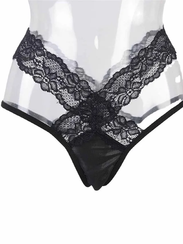 Women's Sexy Lingerie Panties Pure Color Fashion Hot Bed Valentine's Day Lace Breathable Summer Spring Black White