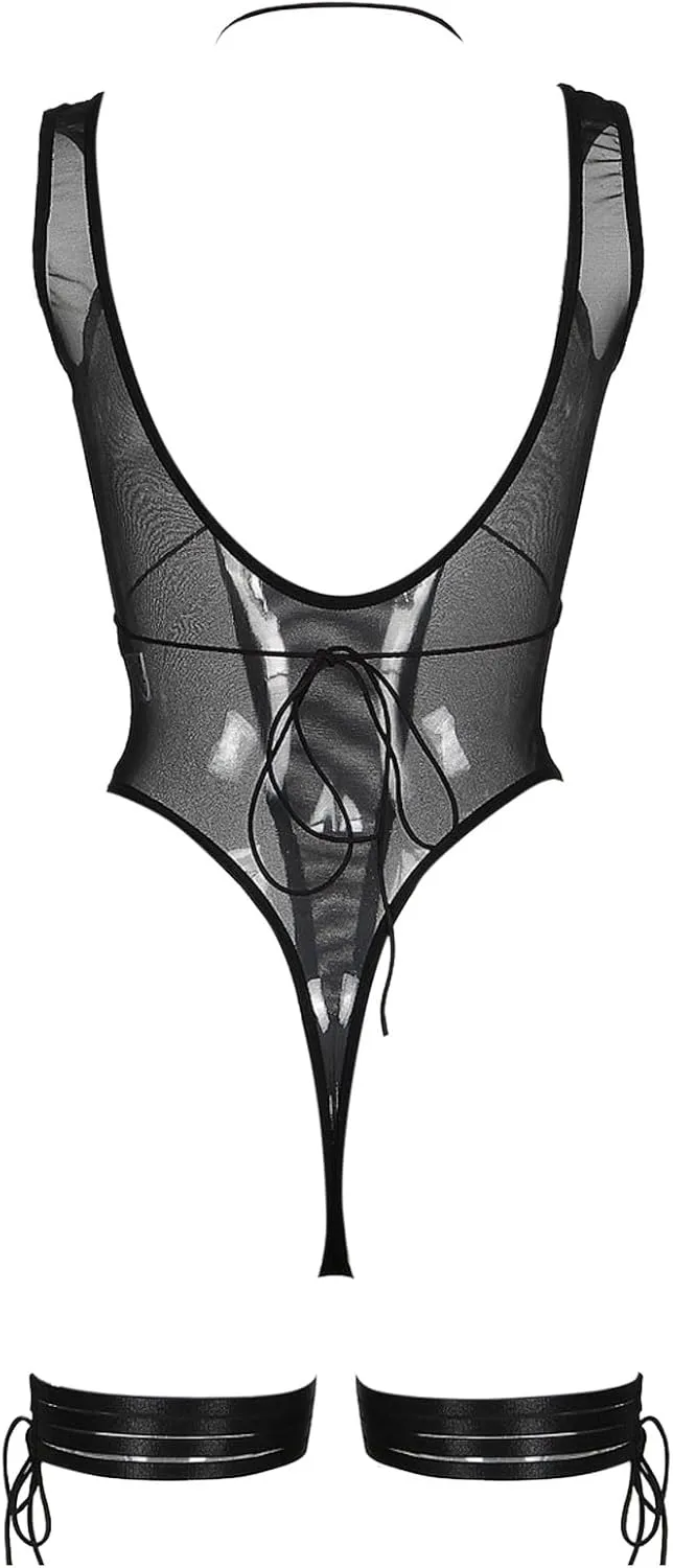 Women's Sheer Lace Lingerie Backless Strap Shaping Bodysuit