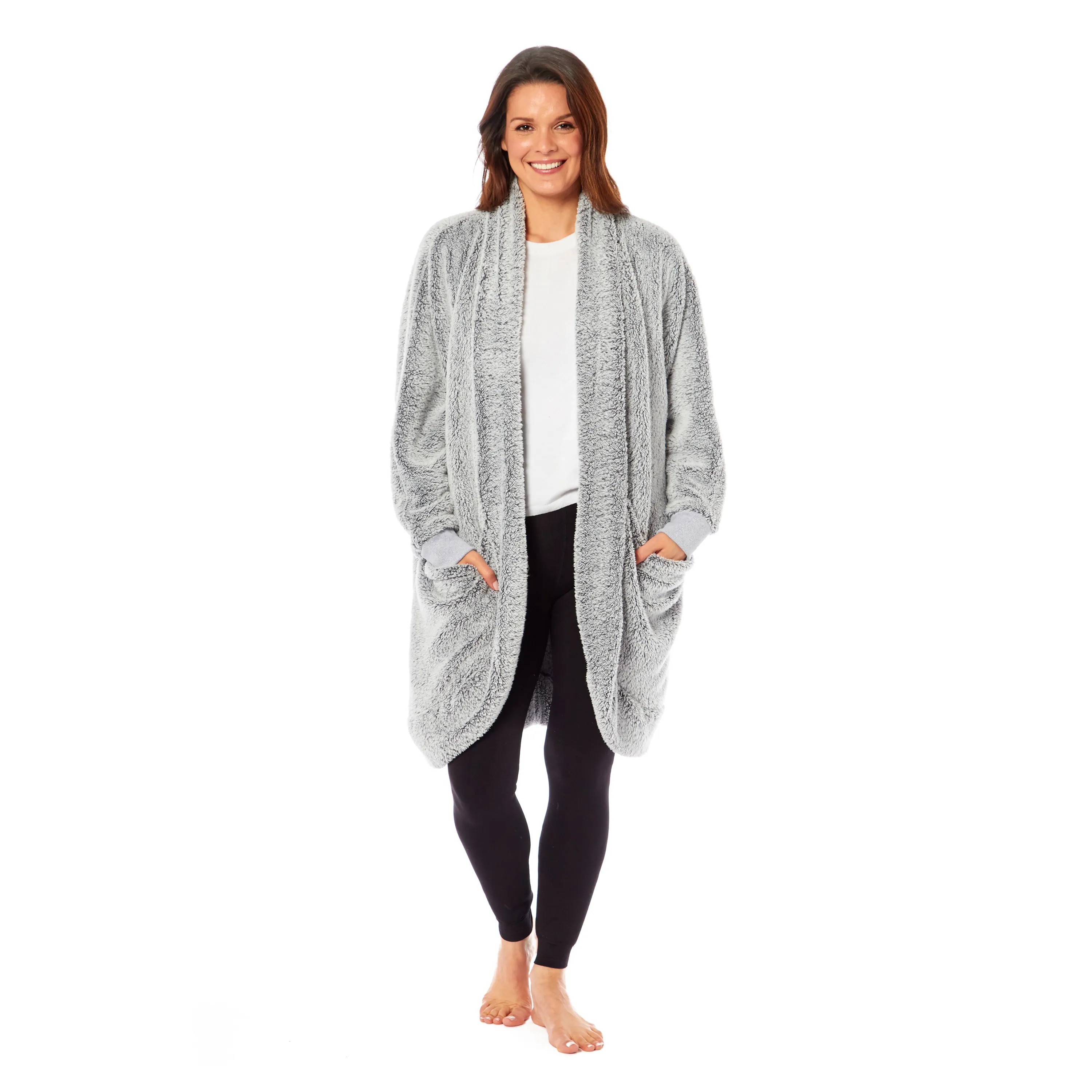 Women's Shimmer Grey Soft Touch Cardi Gown Luxury House Coat Elegant Loungewear Cozy Fit Robe Versatile Stylish Homewear by Daisy Dreamer