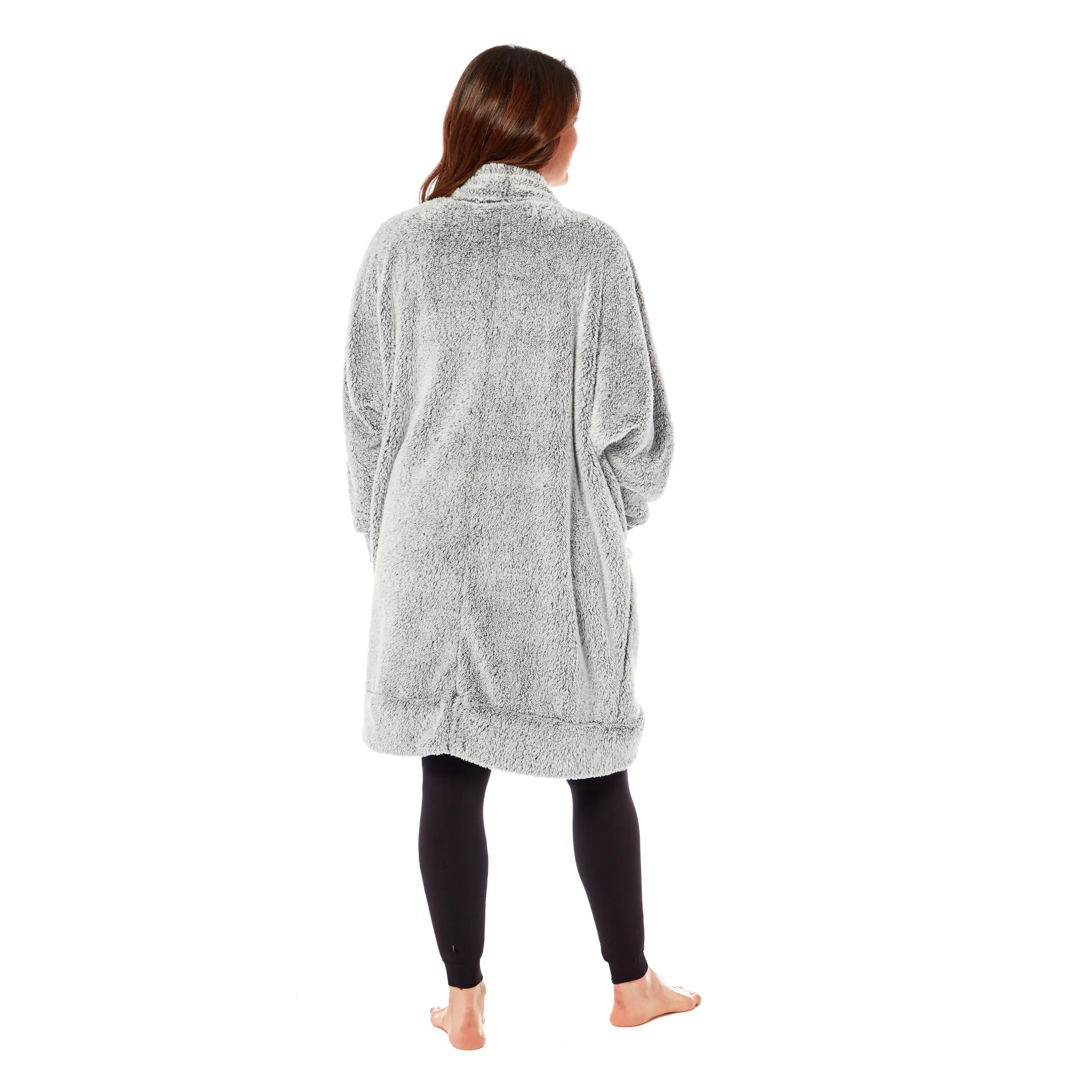 Women's Shimmer Grey Soft Touch Cardi Gown Luxury House Coat Elegant Loungewear Cozy Fit Robe Versatile Stylish Homewear by Daisy Dreamer