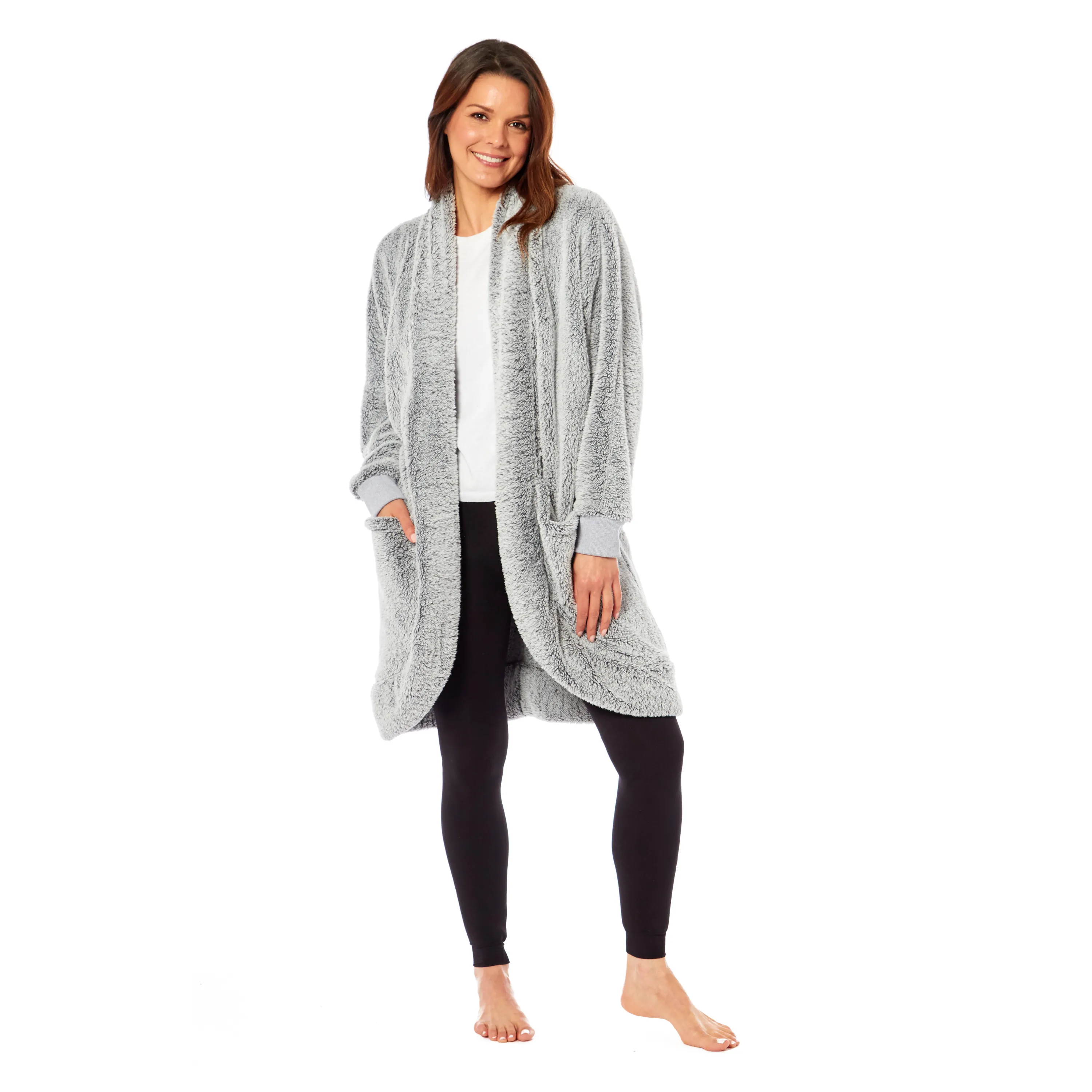 Women's Shimmer Grey Soft Touch Cardi Gown Luxury House Coat Elegant Loungewear Cozy Fit Robe Versatile Stylish Homewear by Daisy Dreamer