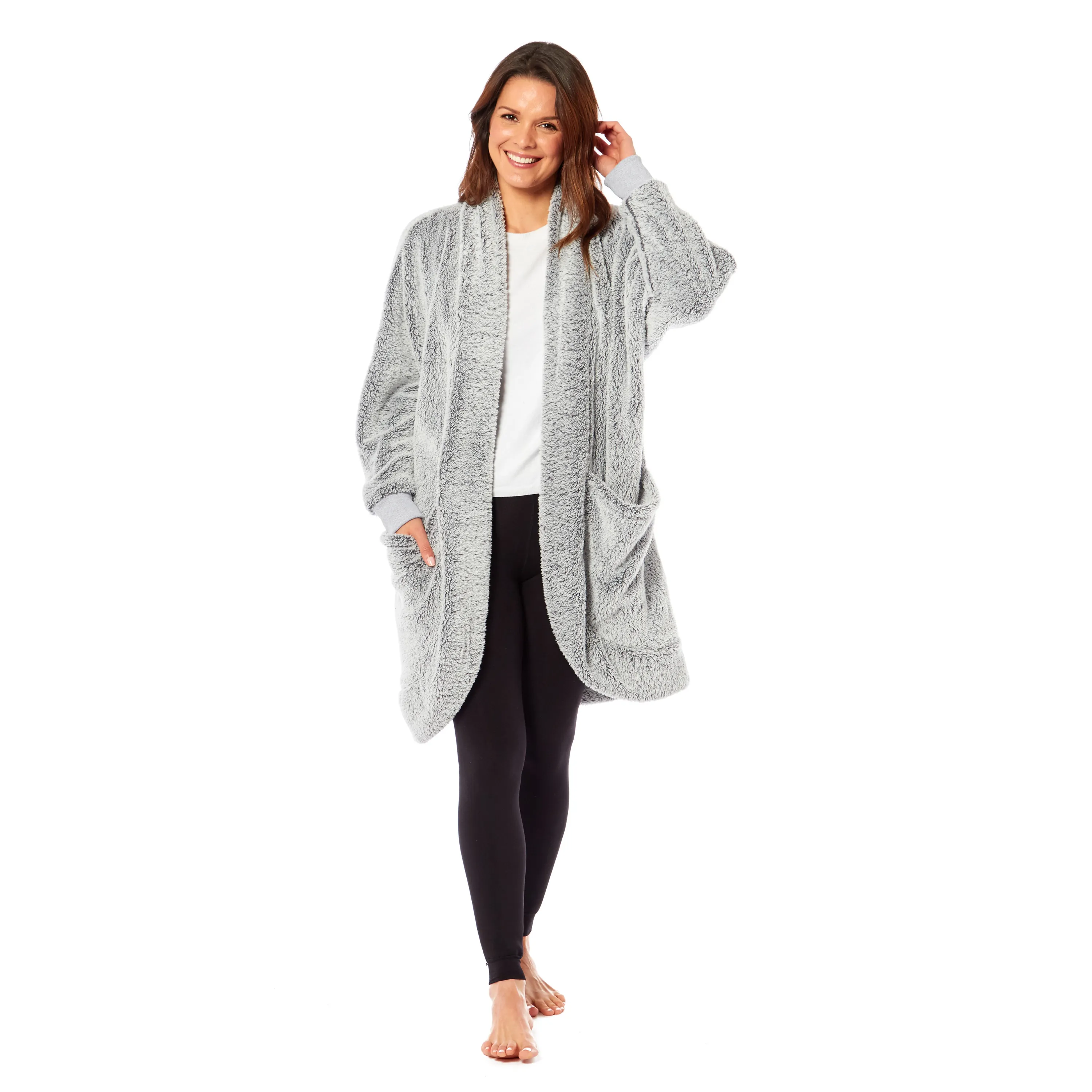 Women's Shimmer Grey Soft Touch Cardi Gown Luxury House Coat Elegant Loungewear Cozy Fit Robe Versatile Stylish Homewear by Daisy Dreamer