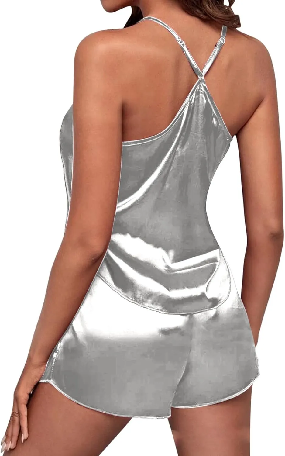 Womens Silk Pajamas Shorts Set 2 Piece Outfits Summer Sleeveless Lounge Sets Satin Nightwear Soft Comfy Sleepwear