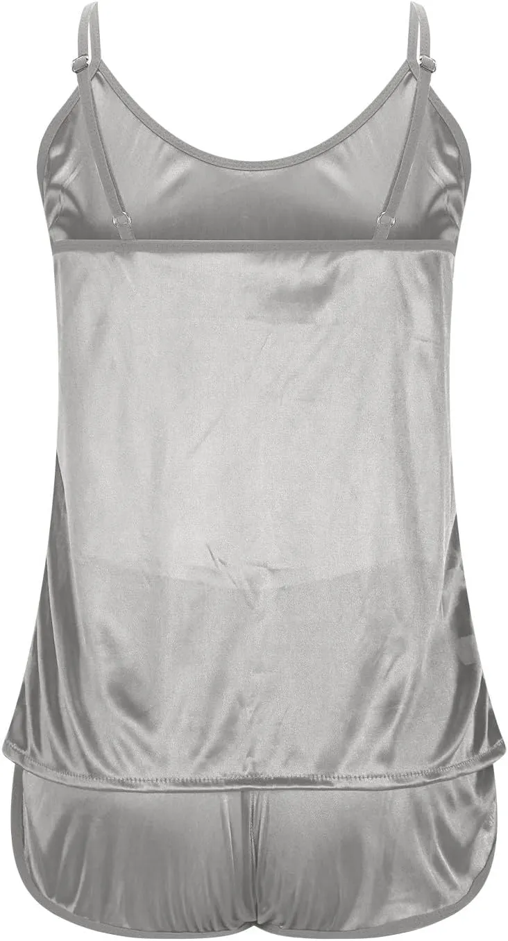 Womens Silk Pajamas Shorts Set 2 Piece Outfits Summer Sleeveless Lounge Sets Satin Nightwear Soft Comfy Sleepwear