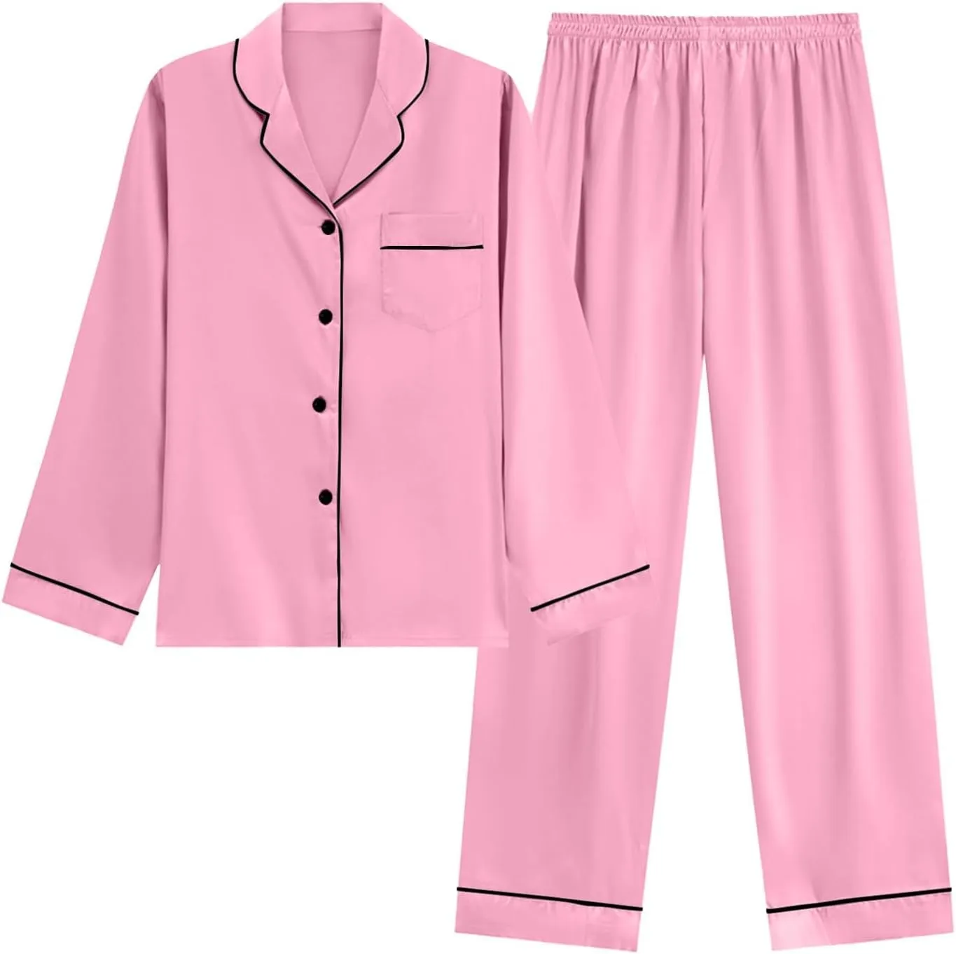 Womens Silk Satin Pajama Sets Two Piece Nightwear Long Sleeve Sleepwear Button Down Pj Lounge Set with Long Pants
