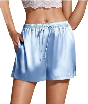 Womens Silk Satin Pajama Shorts Casual Summer Soft Drawstring Sleep Pj Lounge Shorts with Pocket Sleepwear Nightwear