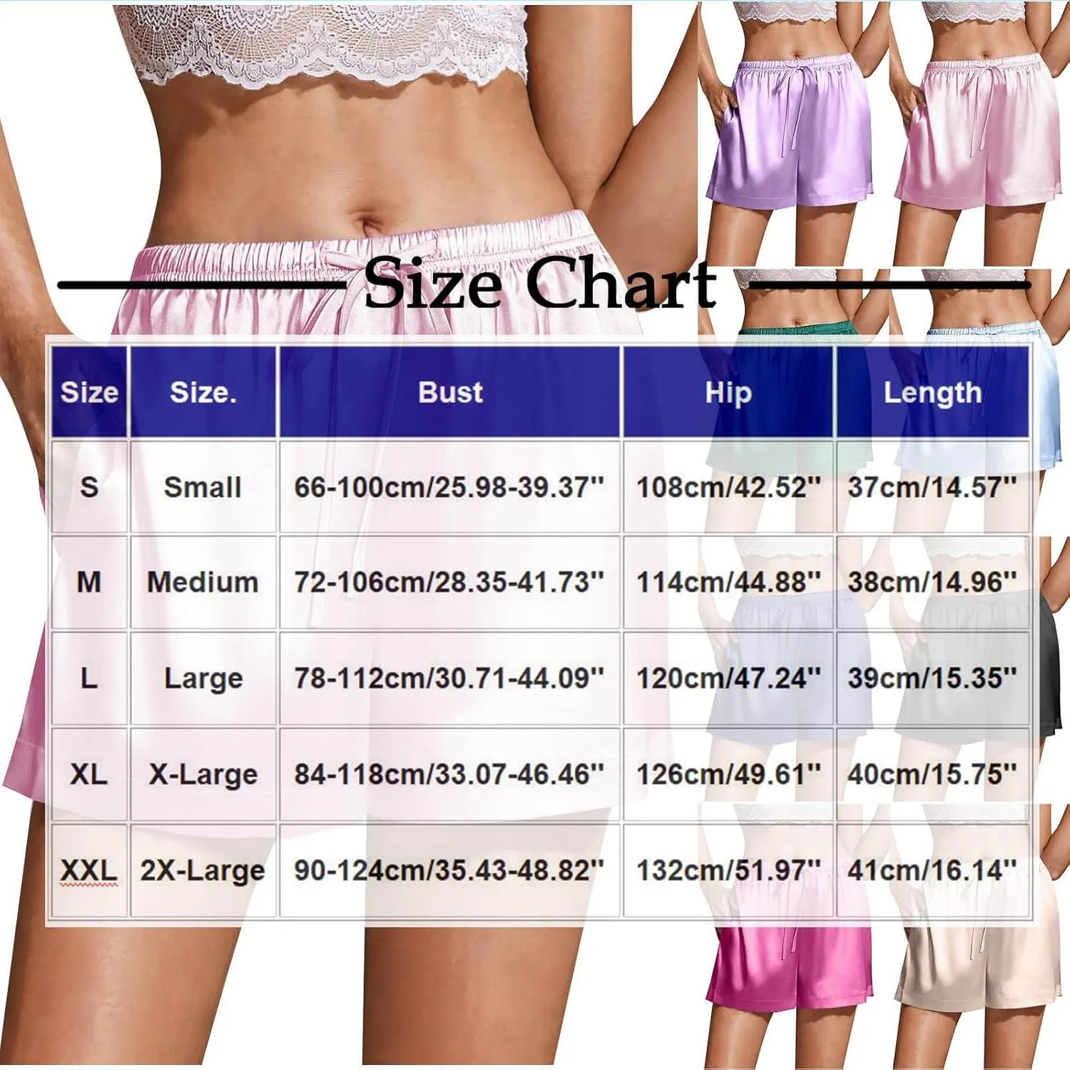 Womens Silk Satin Pajama Shorts Casual Summer Soft Drawstring Sleep Pj Lounge Shorts with Pocket Sleepwear Nightwear