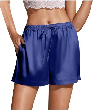 Womens Silk Satin Pajama Shorts Casual Summer Soft Drawstring Sleep Pj Lounge Shorts with Pocket Sleepwear Nightwear