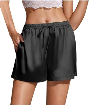 Womens Silk Satin Pajama Shorts Casual Summer Soft Drawstring Sleep Pj Lounge Shorts with Pocket Sleepwear Nightwear