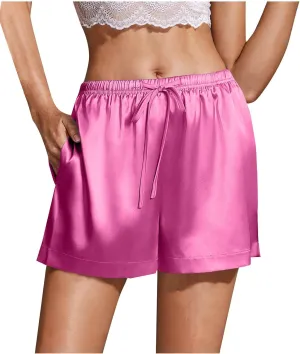 Womens Silk Satin Pajama Shorts Casual Summer Soft Drawstring Sleep Pj Lounge Shorts with Pocket Sleepwear Nightwear